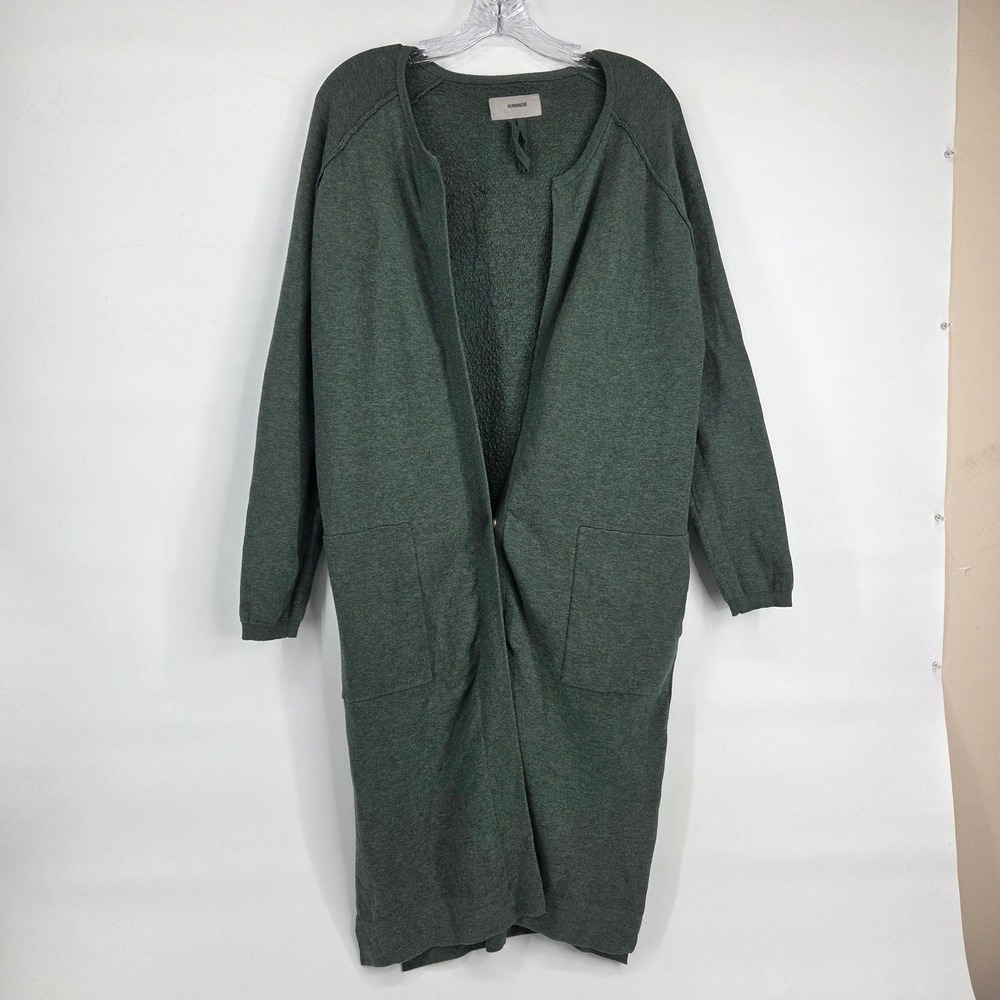 Humanoid Longline Cardigan S Green Cotton Knit Duster Minimalist Lagenlook Boho